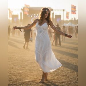 Twiggy Vintage Cotton Embroidered Eyelet Halter Slip Dress SZ Small